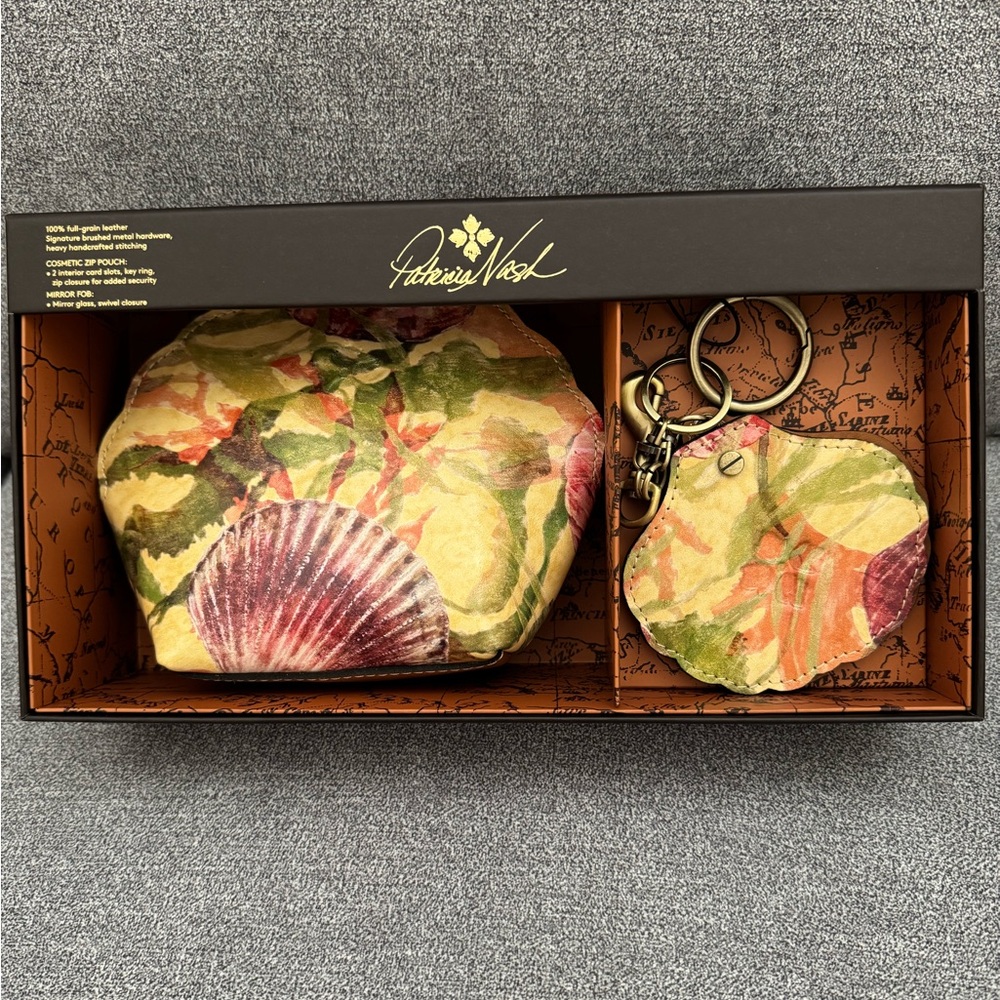Patricia Nash Seashells Cosmetic Bag and Mirror Gift Set